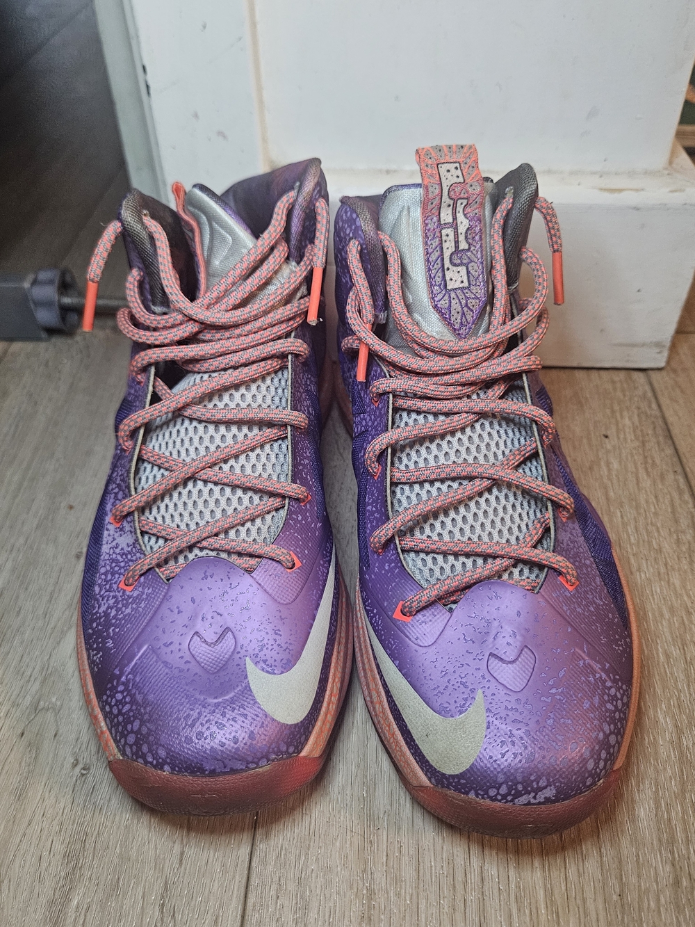 Nike LeBron Purple, Gray and Orange Basketball Shoes - Picture 3 of 4